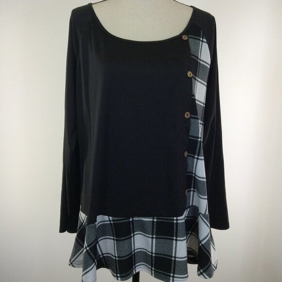Rosegal Tops - Rosegal Womens Peplum Top Size 2X Black White Buffalo Plaid